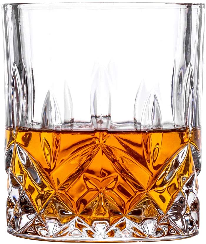 Amlong Crystal Lead Free Double Old Fashioned Crystal Whisky Glass-클래식 한 스타일리시 한 디자인 – 스카치, 버번, 코냑 및 칵테일 잔에 적합, 9 온스, 선물 상자 포함 4 개 세트