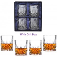 Amlong Crystal Lead Free Double Old Fashioned Crystal Whisky Glass-클래식 한 스타일리시 한 디자인 – 스카치, 버번, 코냑 및 칵테일 잔에 적합, 9 온스, 선물 상자 포함 4 개 세트