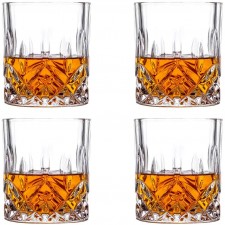 Amlong Crystal Lead Free Double Old Fashioned Crystal Whisky Glass-클래식 한 스타일리시 한 디자인 – 스카치, 버번, 코냑 및 칵테일 잔에 적합, 9 온스, 선물 상자 포함 4 개 세트