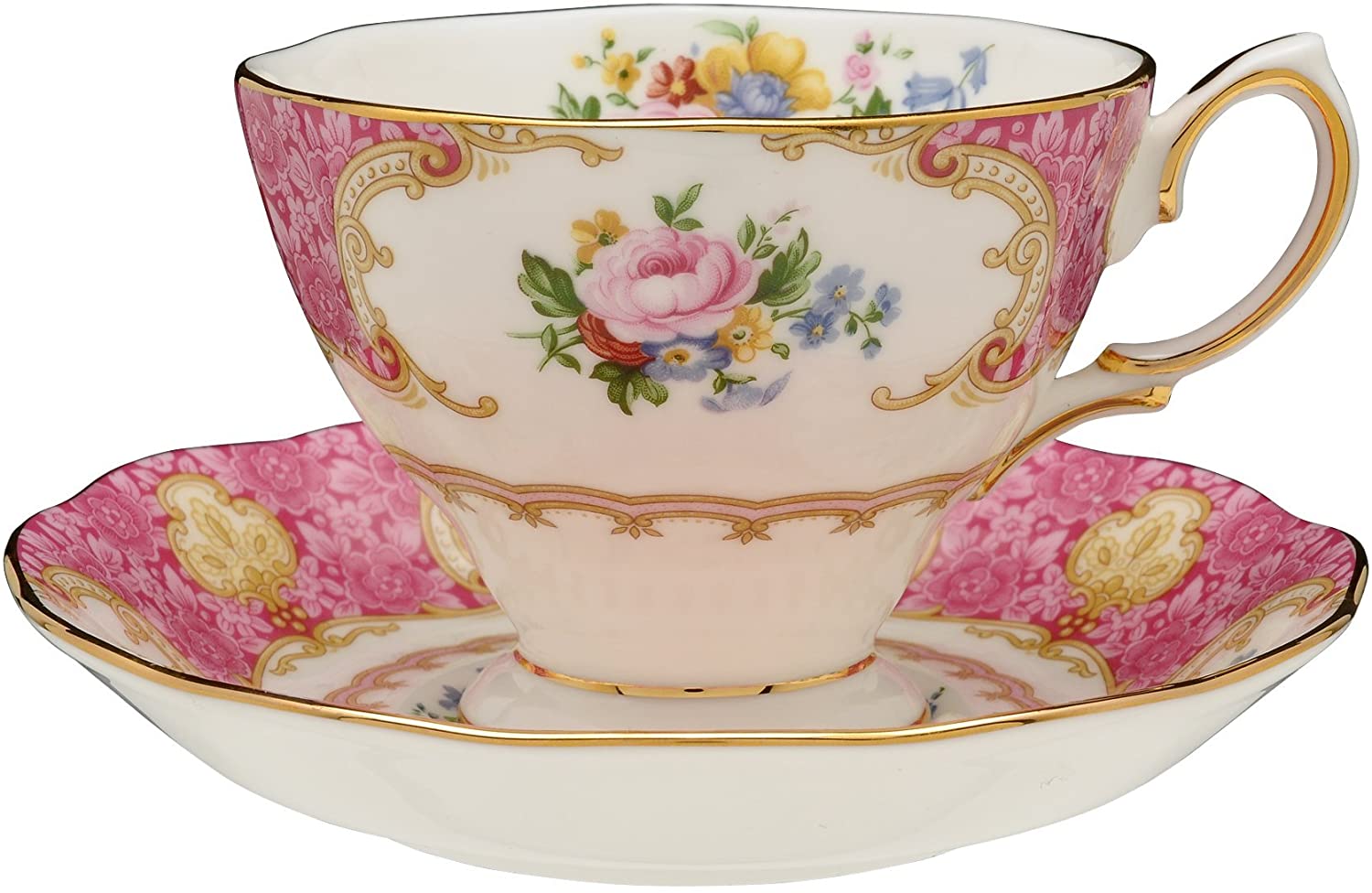 Royal Albert Lady Carlyle 찻잔 및 접시 찻잔 및 접시, 6.85 온스, 여러 가지 빛깔의 꽃 무늬 프린트