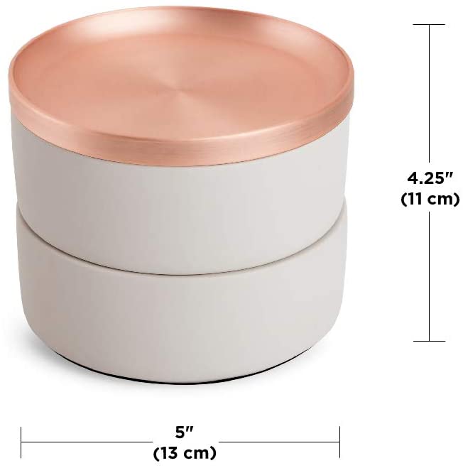움브라 테소라 주얼리 박스 - 반지, 귀걸이, 체인, 시계, 팔 밴딩 샌드 및 액세서리, 금속 / 콘크리트, 구리 / 회색을 저장하고 보관하기위한 스택 형보석 상자