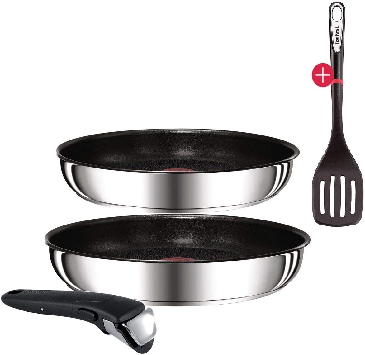 Tefal L994S2 Ingenio Preference 인덕션 팬 세트 4 개 24 + 28cm 팬 + 핸들 + 주걱, Titanium Excellence 논 스틱 코팅, 인덕션 스토브 적합, 논 스틱 프라이팬, 팬