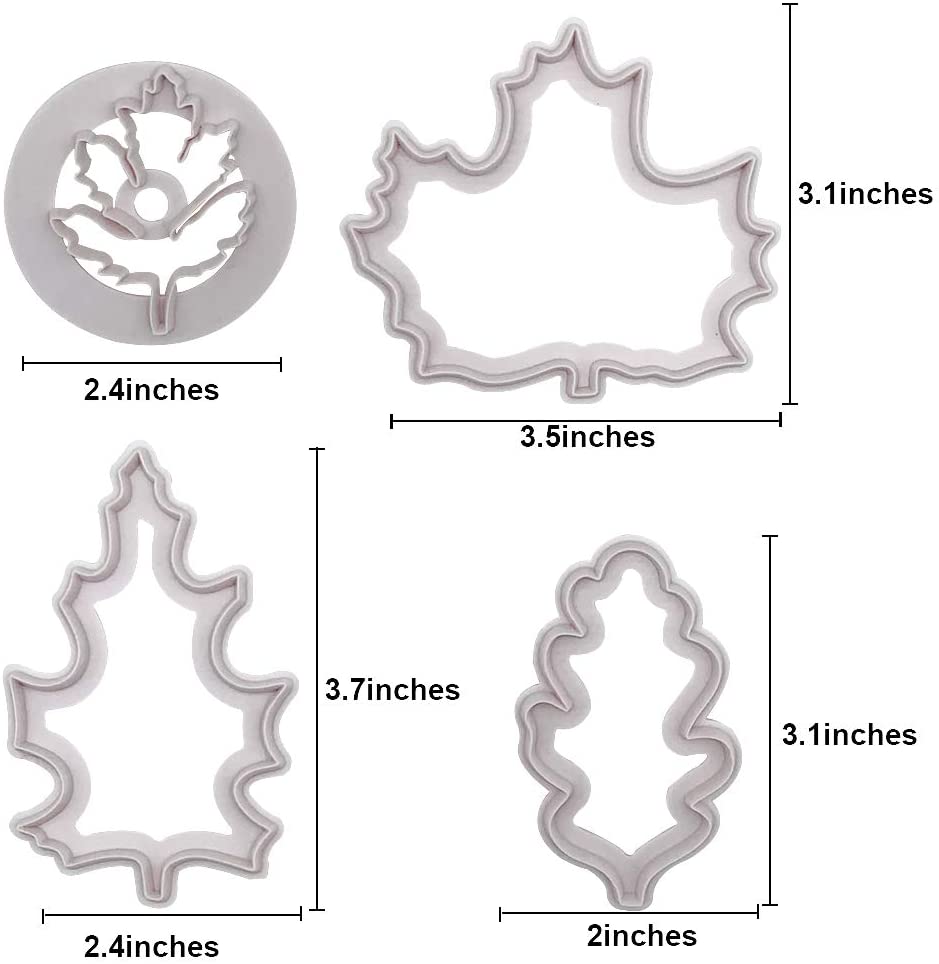 SIENON 가을 잎 쿠키 커터 세트 - 껌 페이스트, Sugarcraft 사탕, 추수 감사절 파티 및 기타 계절 정글 테마 파티를 위한 케이크 장식용 단풍나무, 오크, 아스펜 잎 퐁당 절단기 세트(4개): 주방 및 식당