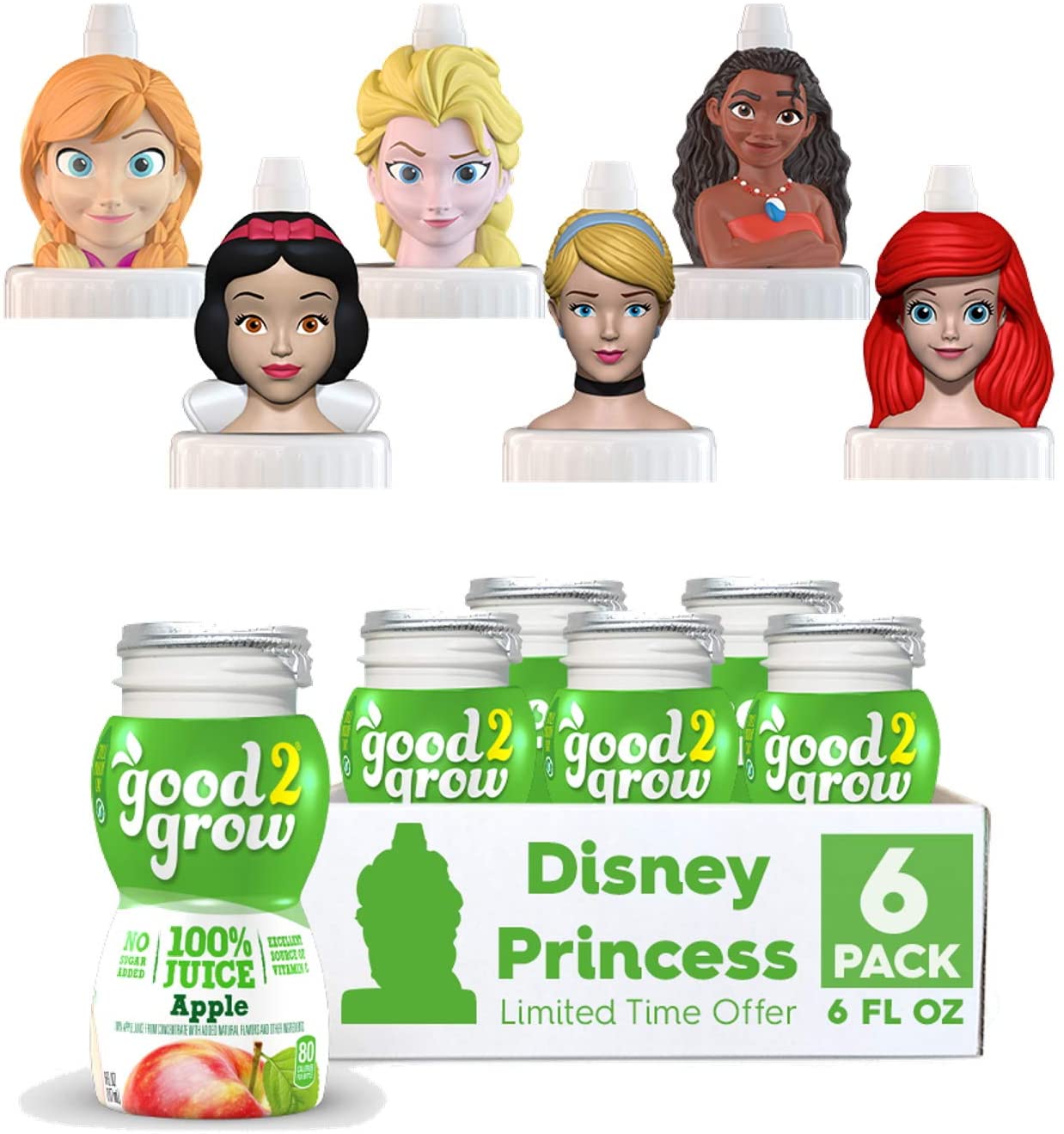 NEW good2grow Frozed and Disney Princess 캐릭터 6팩 애플 주스, 6온스 유출 방지 캐릭터 탑병, 설탕이 첨가되지 않은 비 GMO: 식료품 & 고급 식품