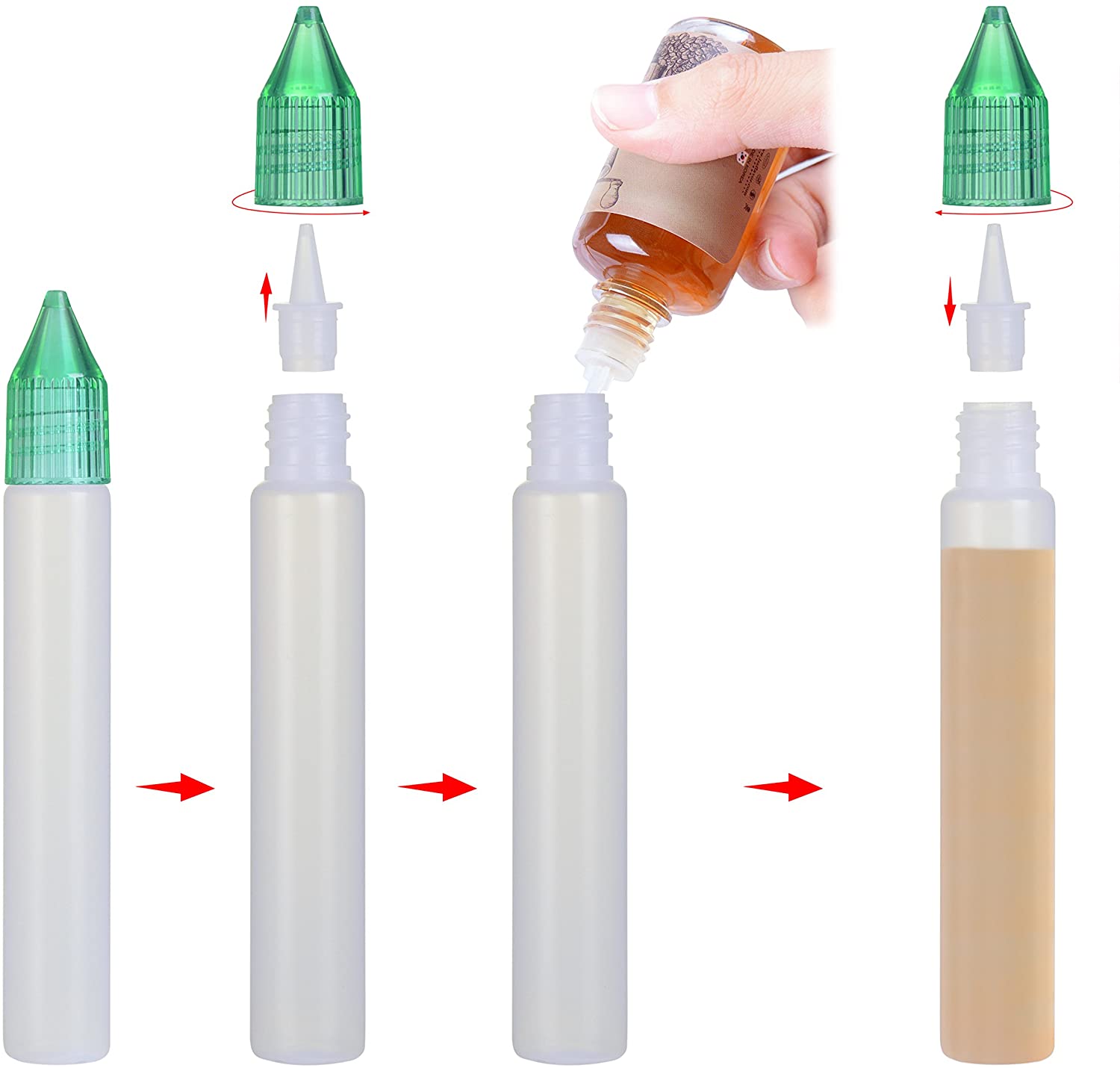 유니콘 보틀 리퀴드 주입 보틀 시린지 병 15ml 5개 세트 리퀴드 저장용 용기 멀티 칼라(클리어 블랙, 그린, 레드, 블루)WOLFTEETH