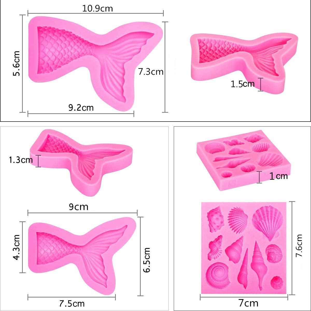 Kingsie 실리콘 형 3 개 세트 실리콘 몰드 물고기 인어 꼬리 조개 시엘 퐁당 형 초콜릿 몰드 점토 커터 케이크 형 제과 도구
