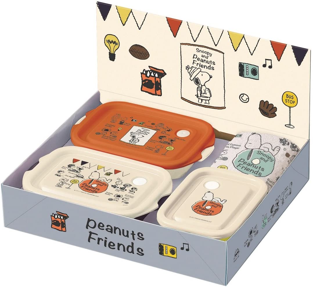 스케이터 푸드 컨테이너 & 물수건 선물 세트 1500 엔 스누피 PEANUTS 일제 SET920