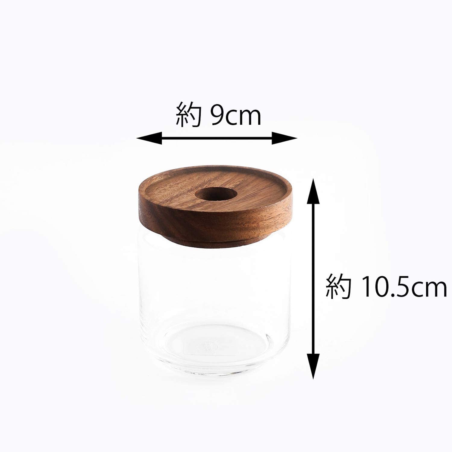 Chabatree 유리 병 500ml 클리어 약 직경 9 × 높이 10.5cm 아카시아 나무 나무 뚜껑 패킹 된 ST-007