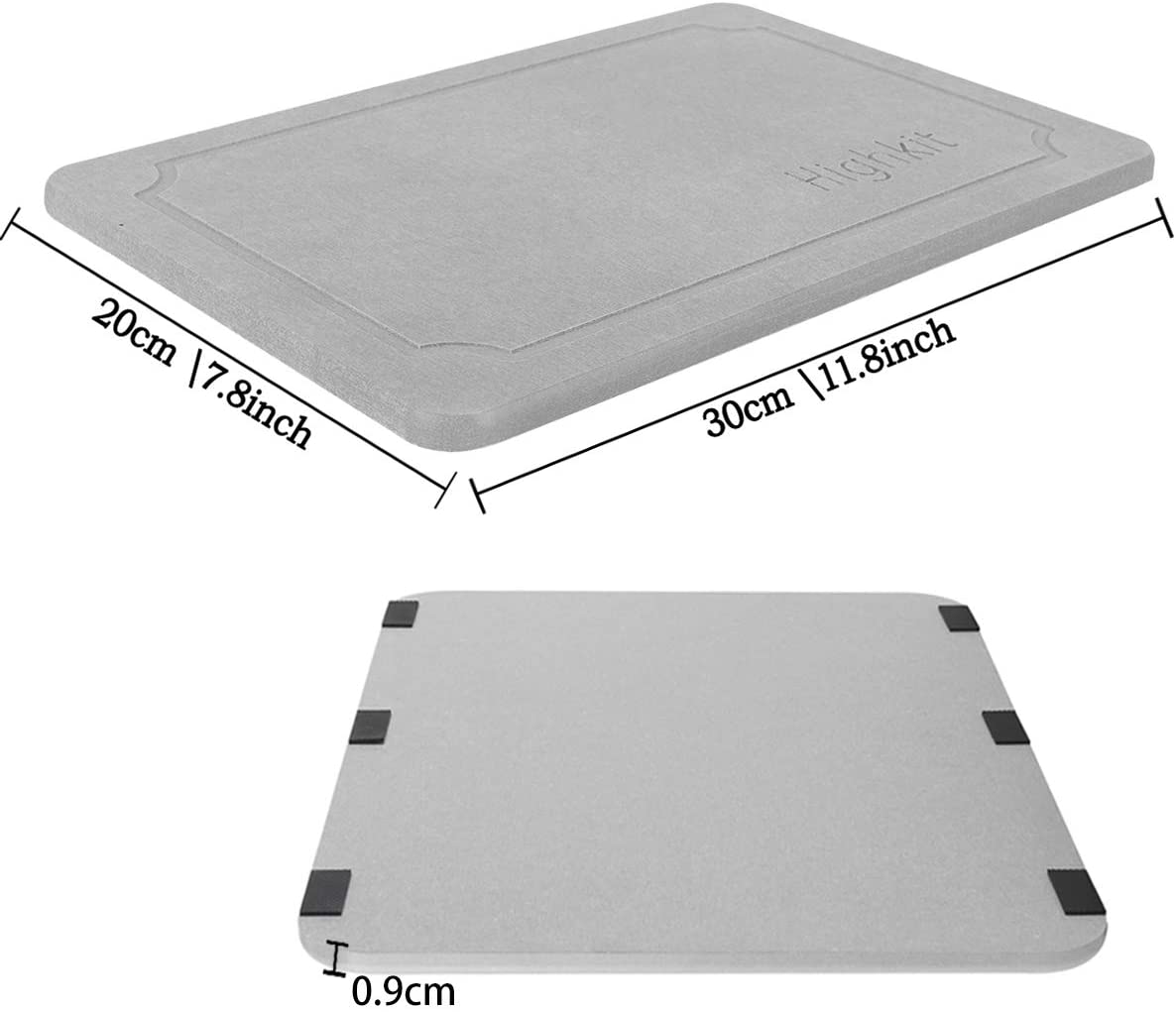 Highkit 속건 규조토 물이 매트 규조토 매트 주방 식기 물이 매트 흡수 누출 방지 규조토 트레이 (회색 20 * 30 1 장)