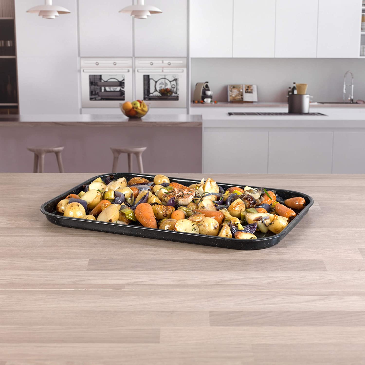 Russell Hobbs CW11441 Romano Vitreous Enamel Baking Tray, Black , 42 cms (측면 굴곡 포함)