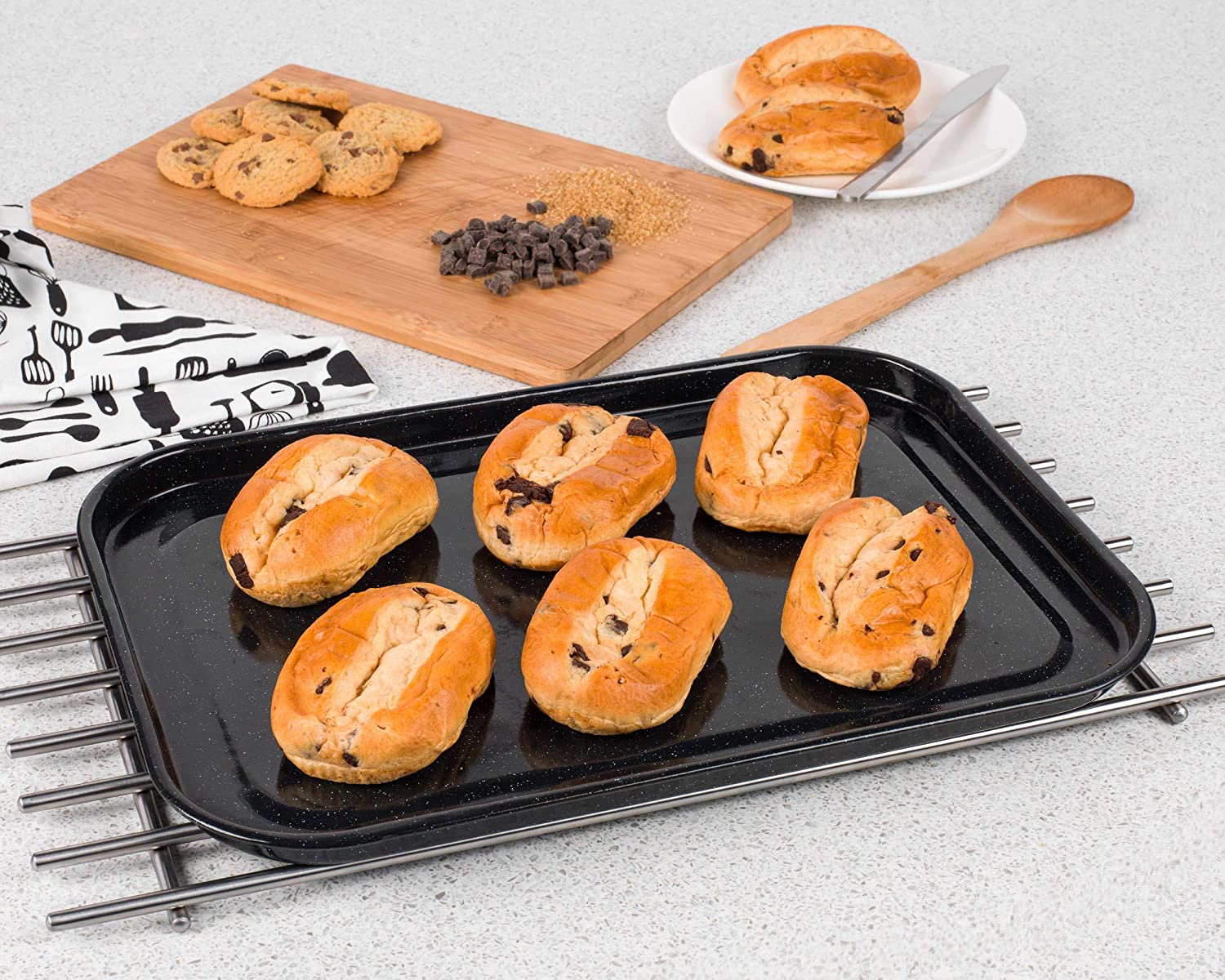 Russell Hobbs CW11441 Romano Vitreous Enamel Baking Tray, Black , 42 cms (측면 굴곡 포함)