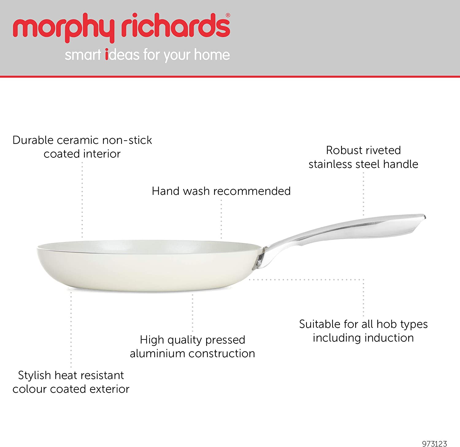 Morphy Richards Accents 인덕션 프라이팬 세트, 비 스틱 세라믹 코팅 알루미늄, 세척하기 쉬운 아이보리 크림, 2피스, 24/28cm