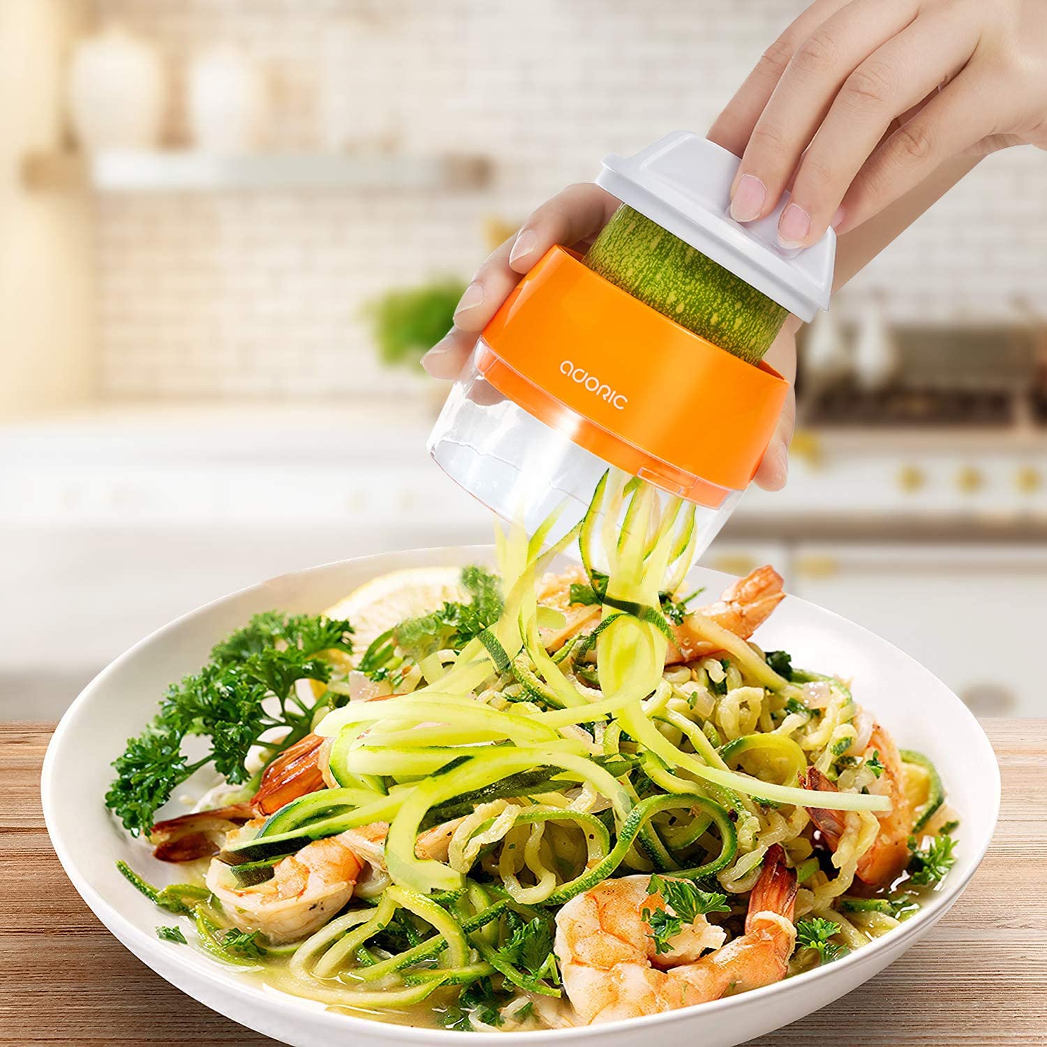 야채 스파이럴 라이저 1 핸드 헬드 야채 슬라이서 헤비 듀티 야채 스파이럴 커터-Zoodle Pasta Spaghetti Maker, Orange