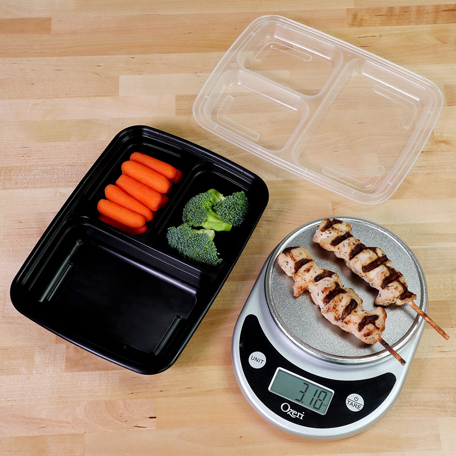 Freshware Meal Prep Containers [21 팩] 뚜껑이있는 3 칸, 식품 저장 용기, 도시락 상자 | BPA 무료 | 쌓을 수있는 | 전자 레인지 / 식기 / 냉장고 안전, 부분 조절, 21 일 고정 (24 온스)