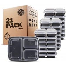 Freshware Meal Prep Containers [21 팩] 뚜껑이있는 3 칸, 식품 저장 용기, 도시락 상자 | BPA 무료 | 쌓을 수있는 | 전자 레인지 / 식기 / 냉장고 안전, 부분 조절, 21 일 고정 (24 온스)