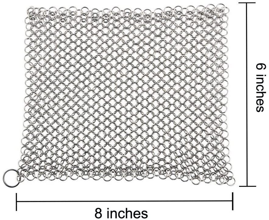 Efaithtek 주철 클리너-프리미엄 316 스테인리스 스틸 체인 메일 스크러버, 8x6 인치