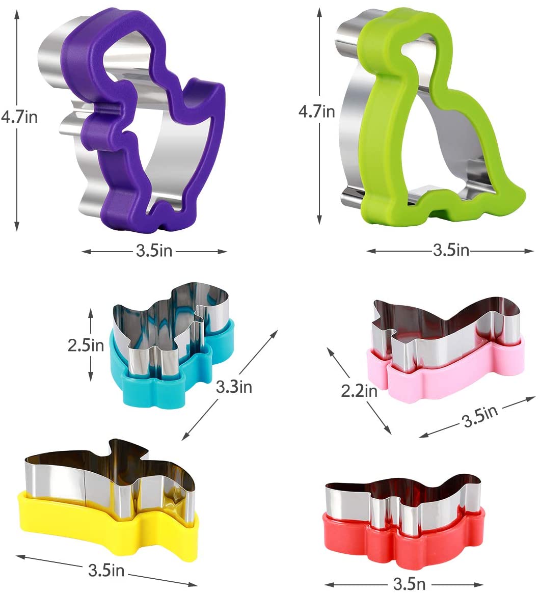 공룡 쿠키 커터 세트-스테인레스 스틸 모양의 쿠키 사탕 식품 커터 금형 DIY, 주방, 베이킹, 어린이 공룡 테마 생일 파티 용품 호의 (6 팩)