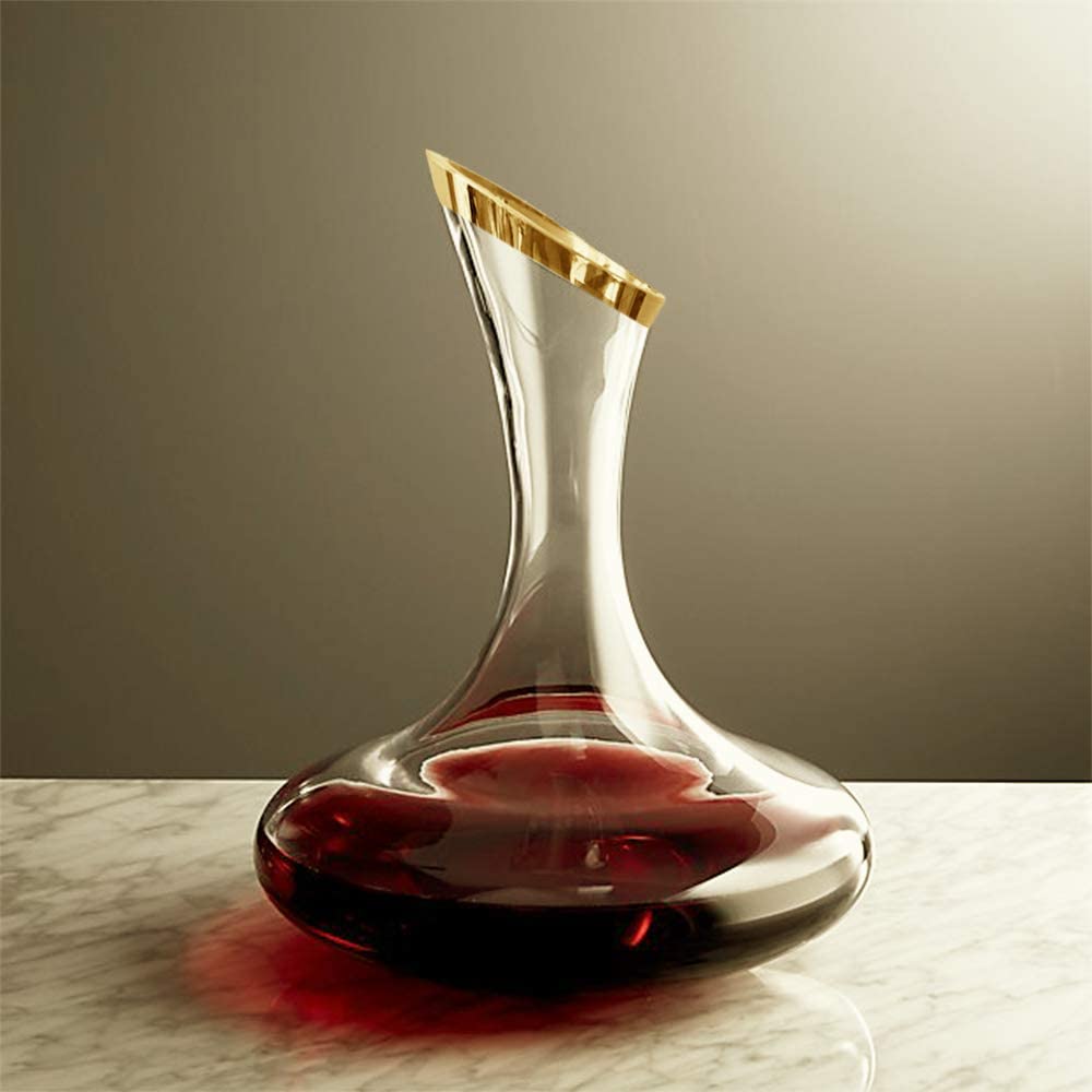 Royal Freedom Wine Decanter-크리스탈 글래스 레드 와인 물병-골드 팁, 100 % 무연 및 두꺼운 손으로 날린 와인 에어 레이터-훌륭한 와인 선물 및 와인 액세서리-1800 ml (60 oz) 용량의 넓은베이스