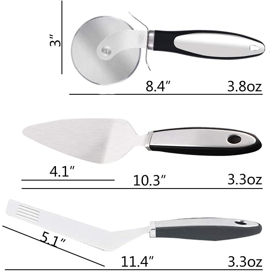 피자 커터 휠, 스테인레스 강 피자 슬리커 세트, 코팅 파이&케이크 서버, 와플 반죽 3팩용 비 미끄러짐 커터