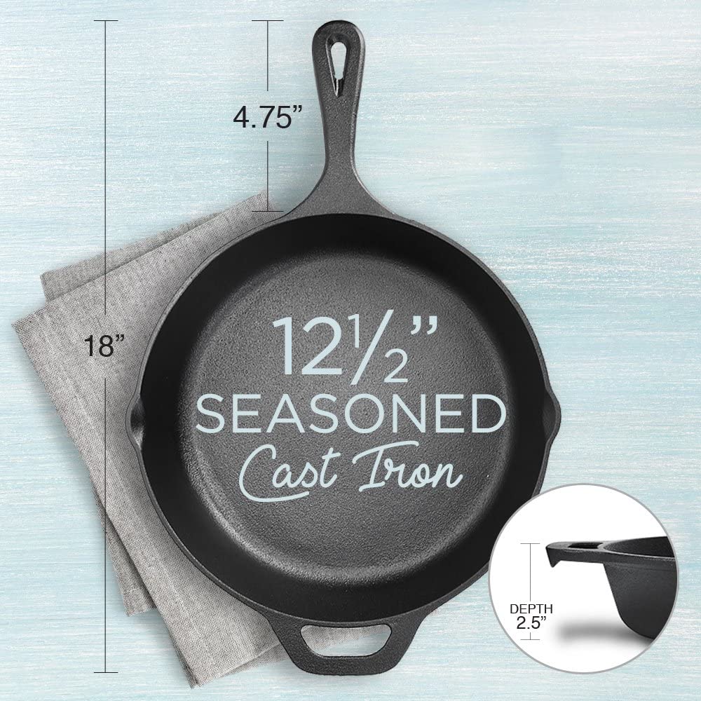 Pre-seasoned Cast Iron Skillet 12.5 Inch by Fresh Australian Kitchen. 오븐 안전 조리기구, 완벽한 캠핑, 실내 및 실외 팬.