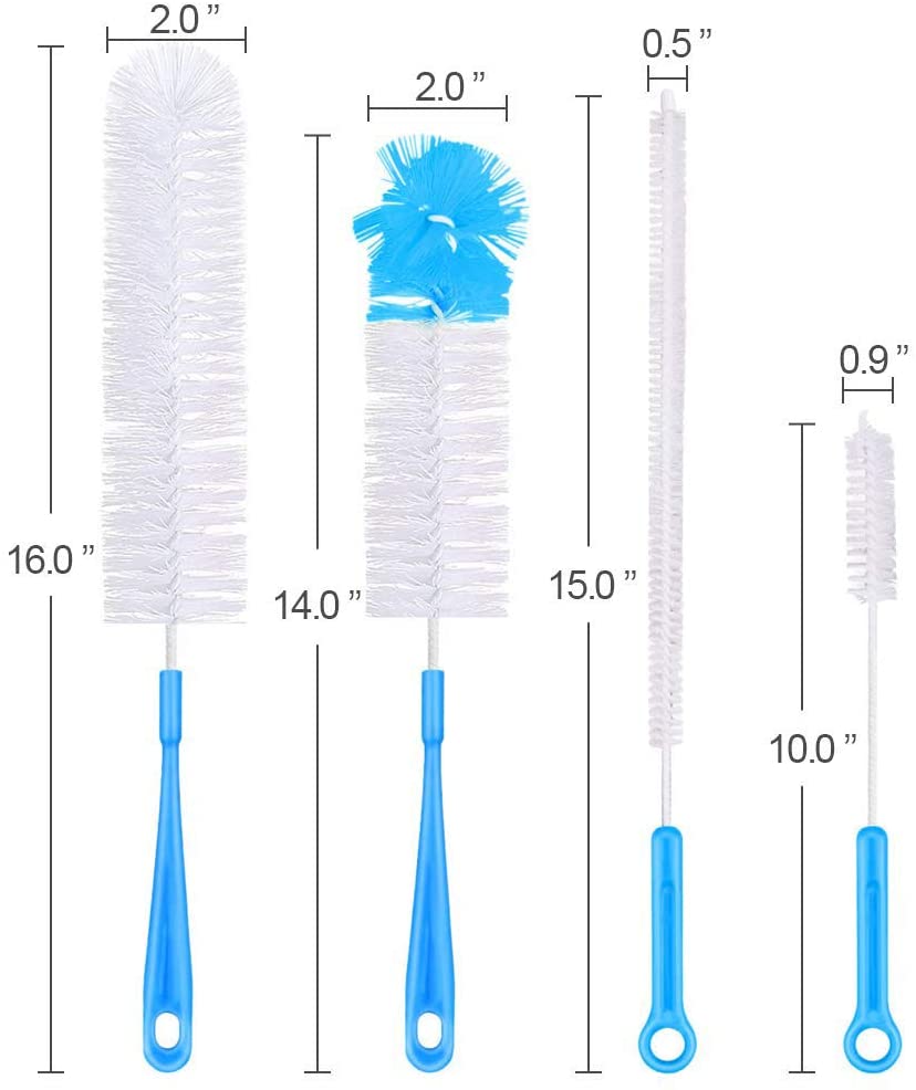 4 PCS 병 청소 브러시 세트-좁은 목 세척 용 긴 물병 및 짚 청소 브러시, 그립 포함 접시 브러시 | 병 브러시 | 주방 싱크 브러시 | 밀짚 브러시 | 하이드로 플라스크 텀블러 | 주전자