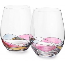 DAQQ Stemless Wine Glasses-2 가지 컬러 크리스탈 핸드 페인트 Stemless Wine Glasses 세트-식기 세척기 사용 가능-22 온스 레드와 화이트 와인 용 대형 안경-독특한 선물-우아한 선물 상자