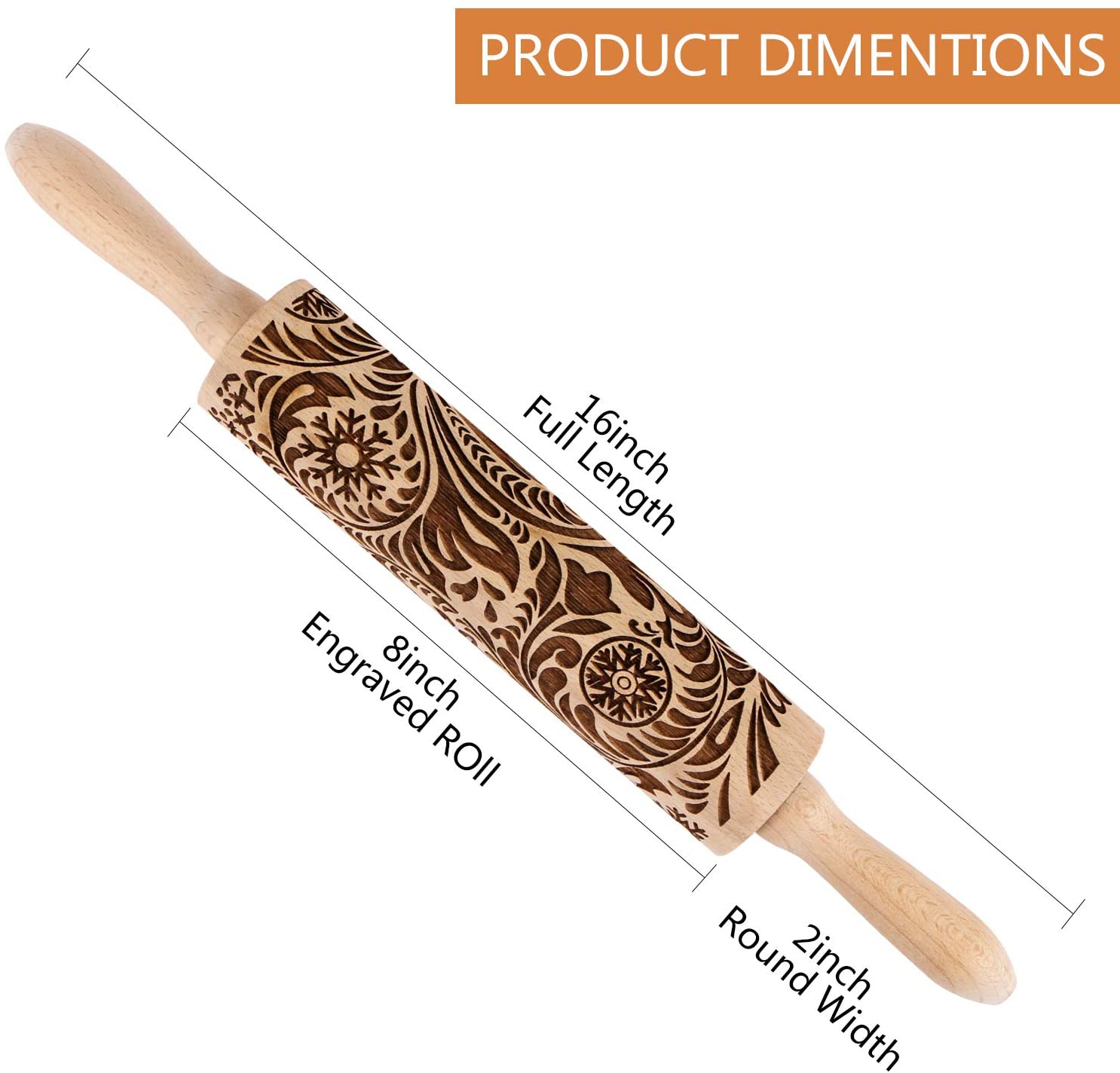 페이즐리 양각 나무 롤링 핀, 에버 마켓 새겨진 엠보싱 롤링 핀 크리스마스 눈송이 꽃 패턴 베이킹 양각 쿠키, 귀여운 주방 도구 어린이 성인