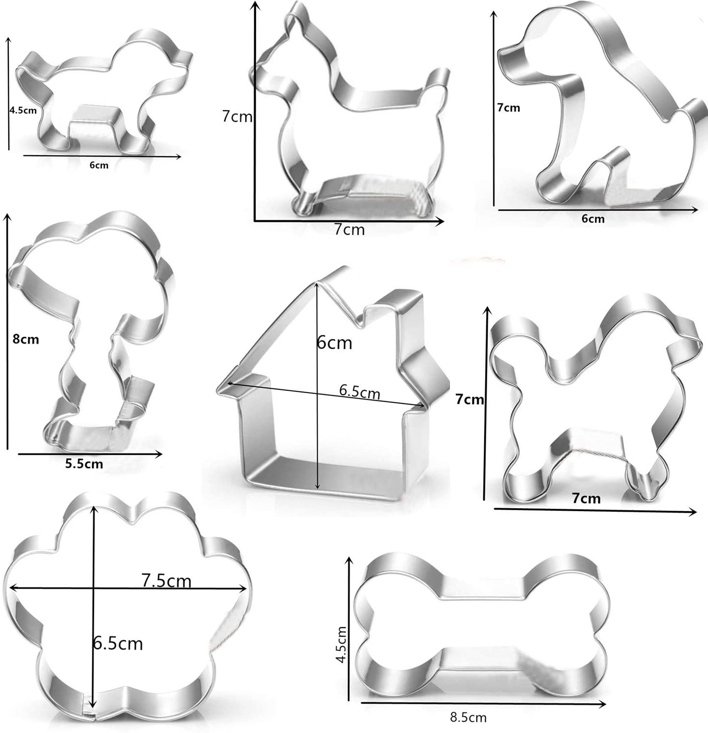 개 테마 쿠키 커터 세트-개 뼈, 발 인쇄, 강아지 및 개 집 쿠키 커터 모양을 포함-스테인레스 스틸 쿠키 커터 금형 （8 팩）