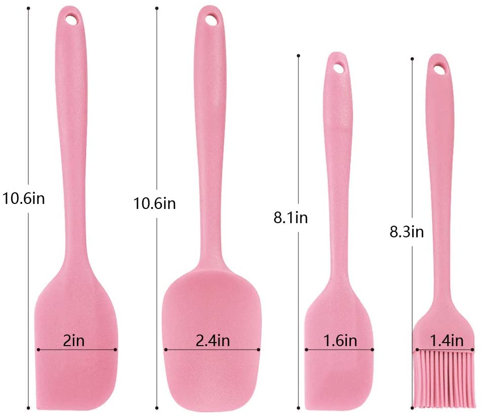 4피스 식품 등급 480°F 내열 실리콘 주걱 세트 핑크, 실리콘 주걱, 케이크 스크레이퍼, 베이킹 필수 공구 세트(핑크):