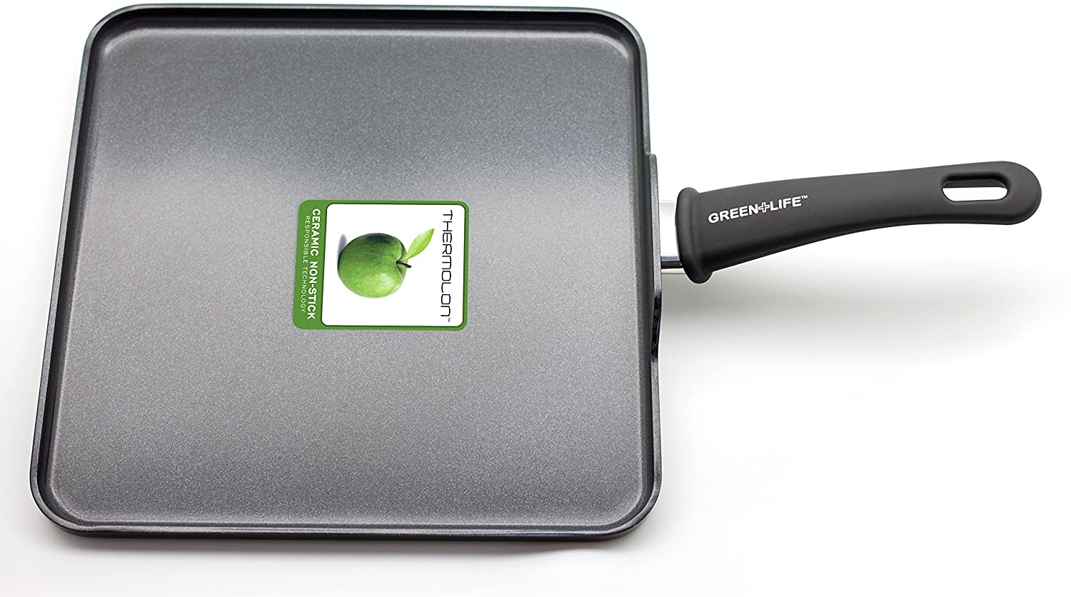 GreenLife Diamond 헬시 세라믹 붙지 않는 식기 세척기 안전 오븐 Safe Stay Cool Handle Square Griddle, 11 인치, 블랙