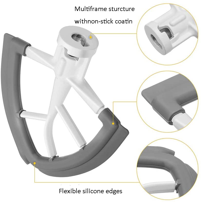 키친에이드 부착용 플렉스 엣지 비터 스탠드 믹서 틸트-헤드 플랫 비터 실리콘 엣지 4.5-5쿼트 1pcs + 슈퍼팬 스크래퍼 1pcs: