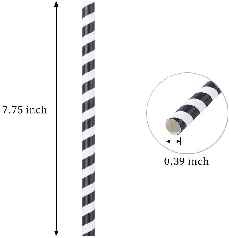 웨베이크 스무디 빨대 생분해성 0.4인치 와이드 종이 빨대, 벌크 100팩 블랙 할로윈 줄무늬 점보 음료 빨대, 스무디를 위한 플라스틱 빨대의 훌륭한 대안, 버블티, 밀크쉐이크:
