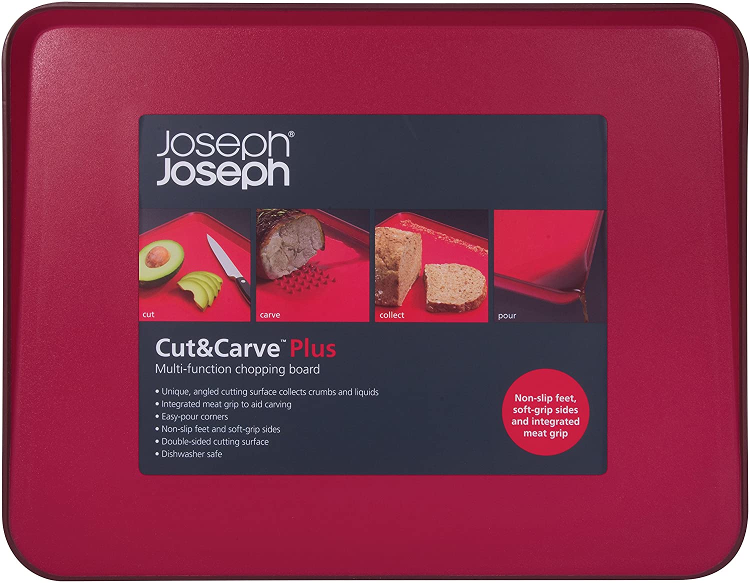 Joseph Joseph Cut & Carve 다기능 도마, 대형, 빨간색