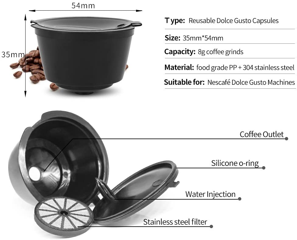 BRBHOM 다채로운 돌체 구스토 리필 캡슐 포드 Rusable 커피 필터 세트 6