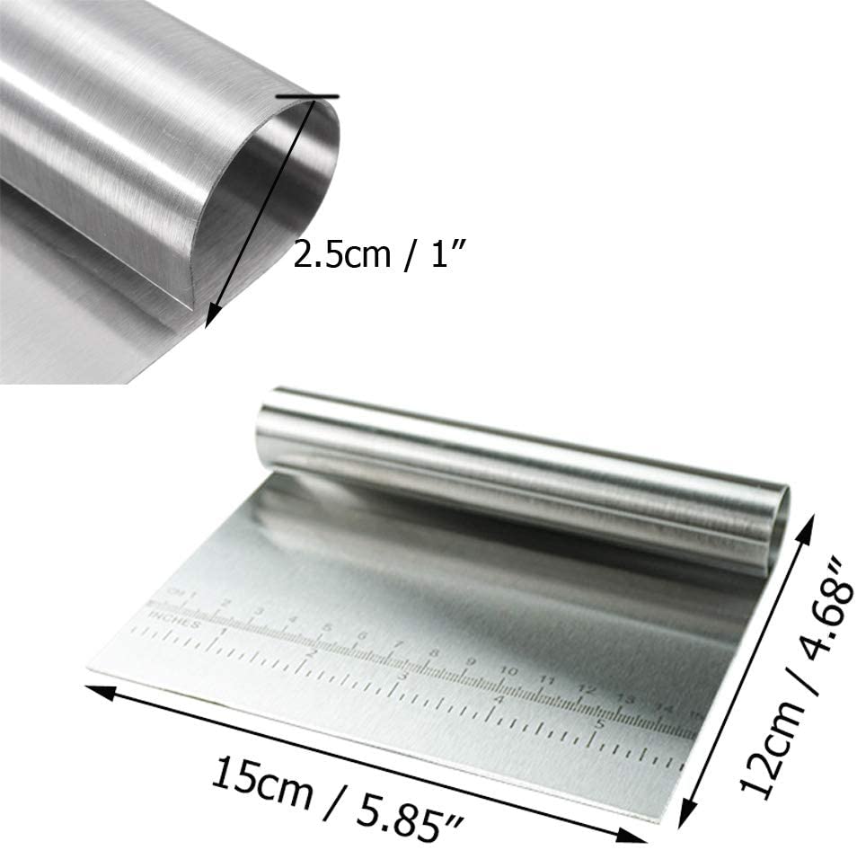 Sumkyle 반죽 그릇 스크레이퍼 키트 반죽 페이스트리 케이크 식품 이동기 스테인리스 스틸 및 고무 손잡이 케이크, 피자 커터-페이스트리 빵 분리기 스케일 나이프 3 팩