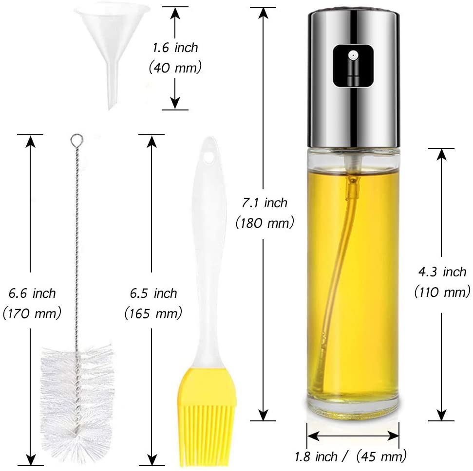 Flantor 올리브 오일 스프레이 디스펜서 요리, 3.4 온스 식초 스프레이 병 오일 스프레이 미스터 오일 스프레이 병 브러시, 가봉 브러시 및 바베큐 샐러드 베이킹 튀김 주방 용 오일 깔때기