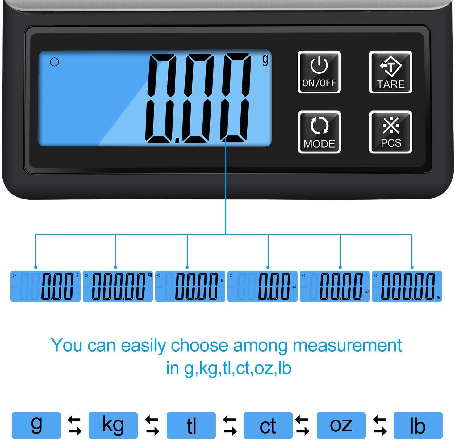 Ataller Digital Kitchen Scale, USB 충전식 다기능 식품 Scale, High Precision 0.1g 포켓 주얼리 Scale with 백라이트 LCD Display, 트레이, Auto Off, Tare, PCS Function, 스테인리스 스틸: Industrial & Scientific