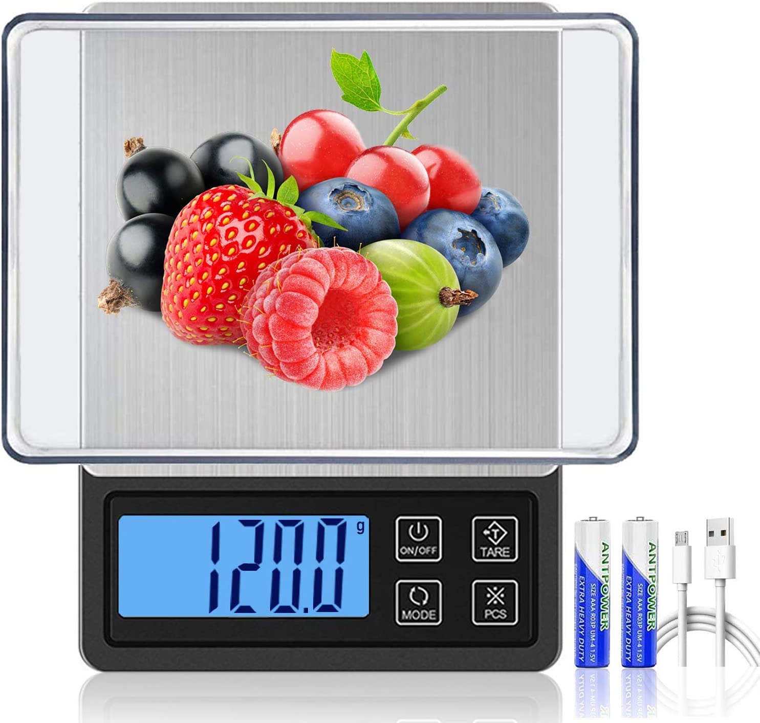 Ataller Digital Kitchen Scale, USB 충전식 다기능 식품 Scale, High Precision 0.1g 포켓 주얼리 Scale with 백라이트 LCD Display, 트레이, Auto Off, Tare, PCS Function, 스테인리스 스틸: Industrial & Scientific