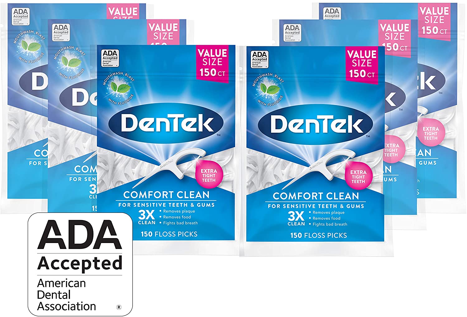 DenTek Comfort Clean Floss Picks, Silky Comfort Floss, 150 개, 6 개들이 팩