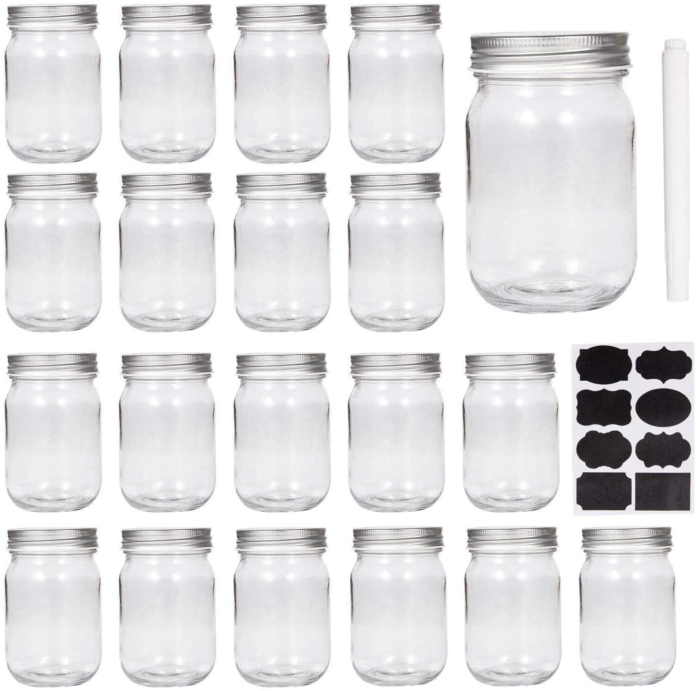 Accguan Mason Jars, 뚜껑 달린 유리 Jars 12 oz, 피클 및 주방 보관용 캔닝 Jars,