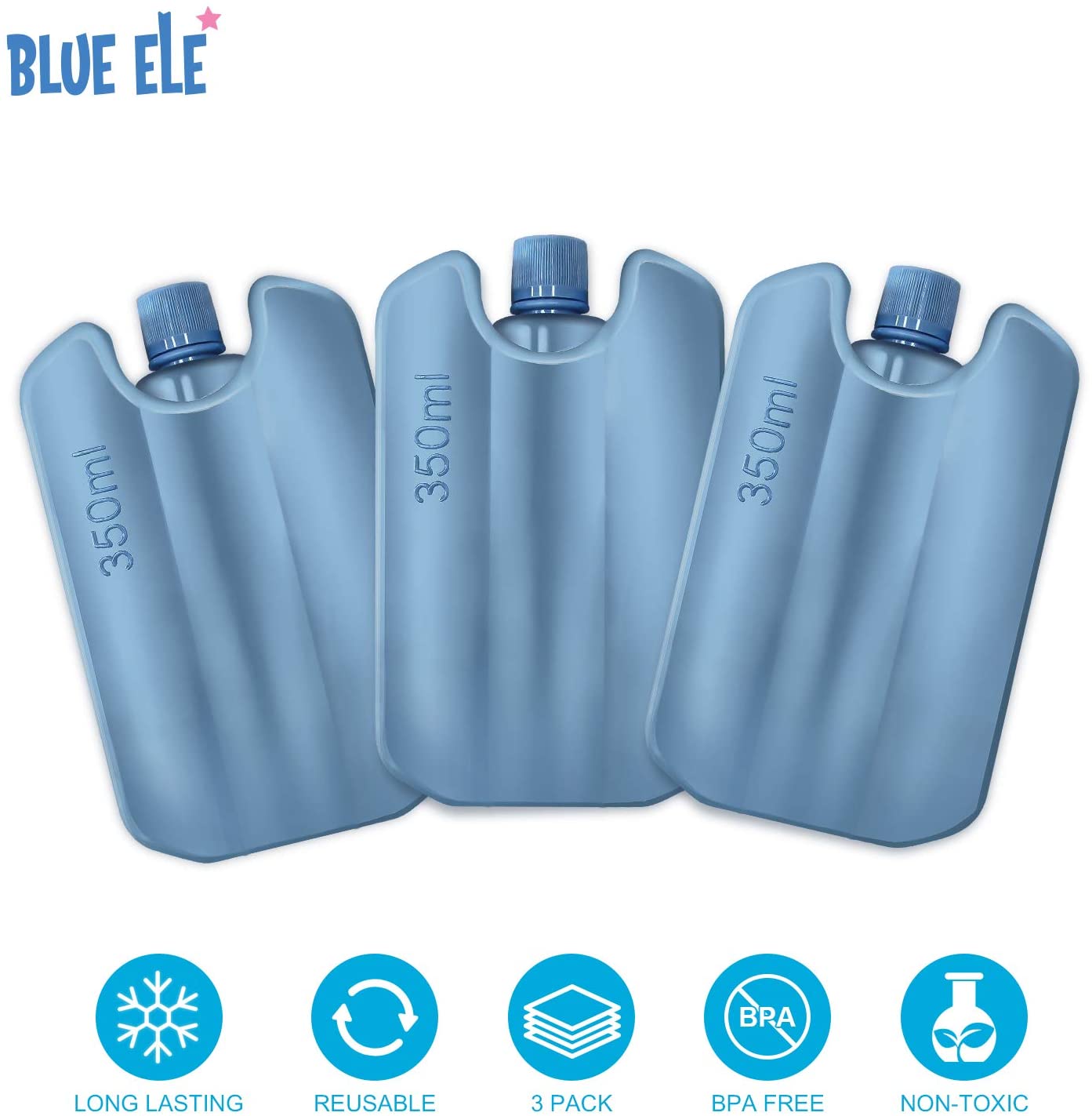 BLUE ELE 냉동팩 런치박스용 슬림 아이스팩, BPA 프리, 재사용 가능 및 롱래스팅, 키즈&어른용 경량디자인, 3팩, 파란색 병 모양 : 스포츠&아웃도어