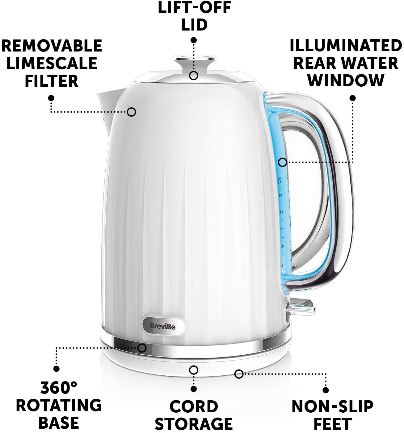 Breville 임프레션 전기 케틀, 1.7L, 3KW Fast Boil, White [VKJ378]