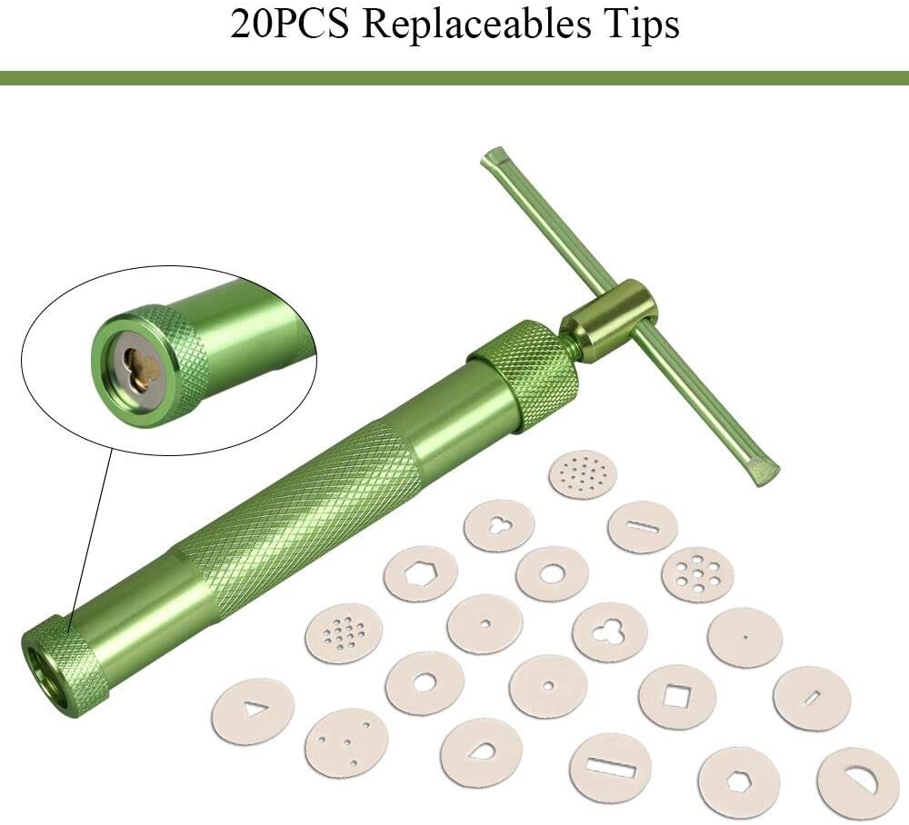 Vicloon Fondant Extruder, Stainless 스틸 슈가 페이스트 추출기 크래프트 건 20개의 슈가 크래프트 케이크와 클레이 장식 도구(Green)라 ¦