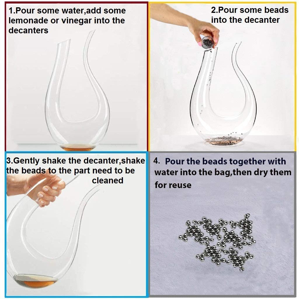 ORO 클리닝 비드 1100 재사용 가능 디캔터 클리닝 볼 3mm 클리너 펠릿(바이스, 와인, 콤부차, 시샤 바이스, 플라스크, 써모스 병 및 기타 유리 제품용 오르간자 백 포함)