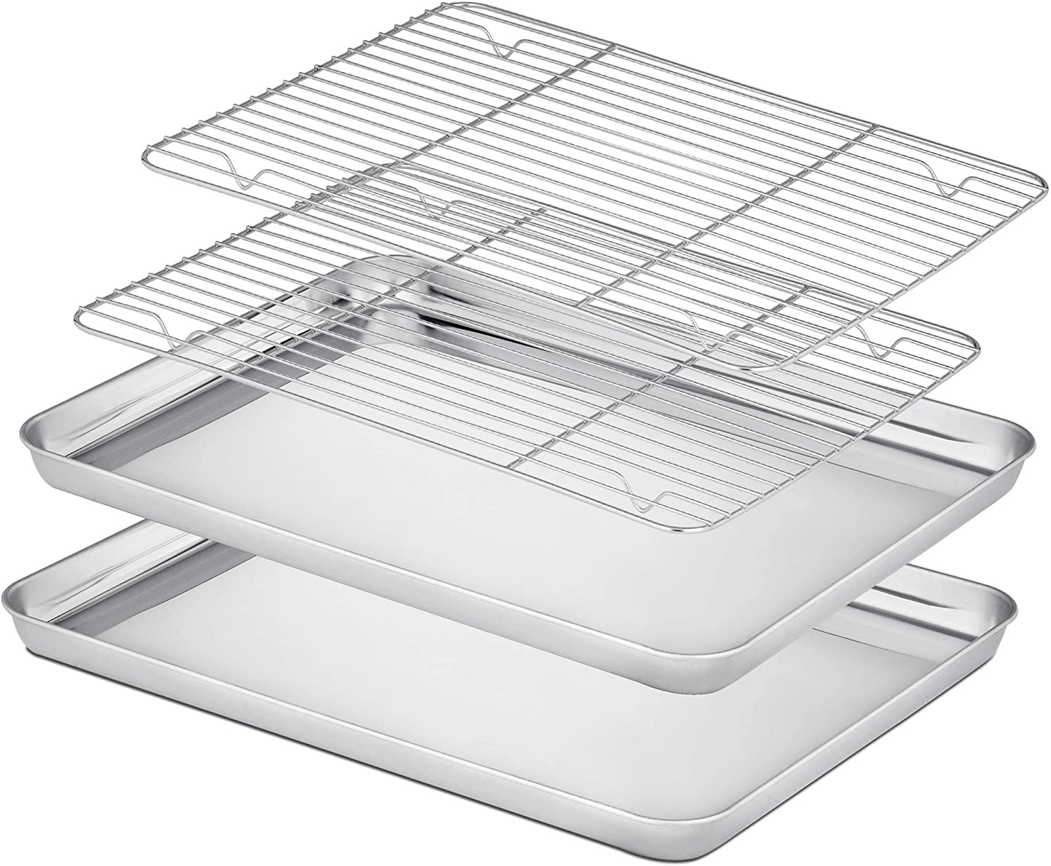 Velaze Bake Tray with Rack Set (2팬 + 2랙), Stainless 스틸 베이킹 팬 쿠키 시트 with Cooling Rack, Non Toxic & Health, 이지 클린 & Dishwasher Safe - 4팩