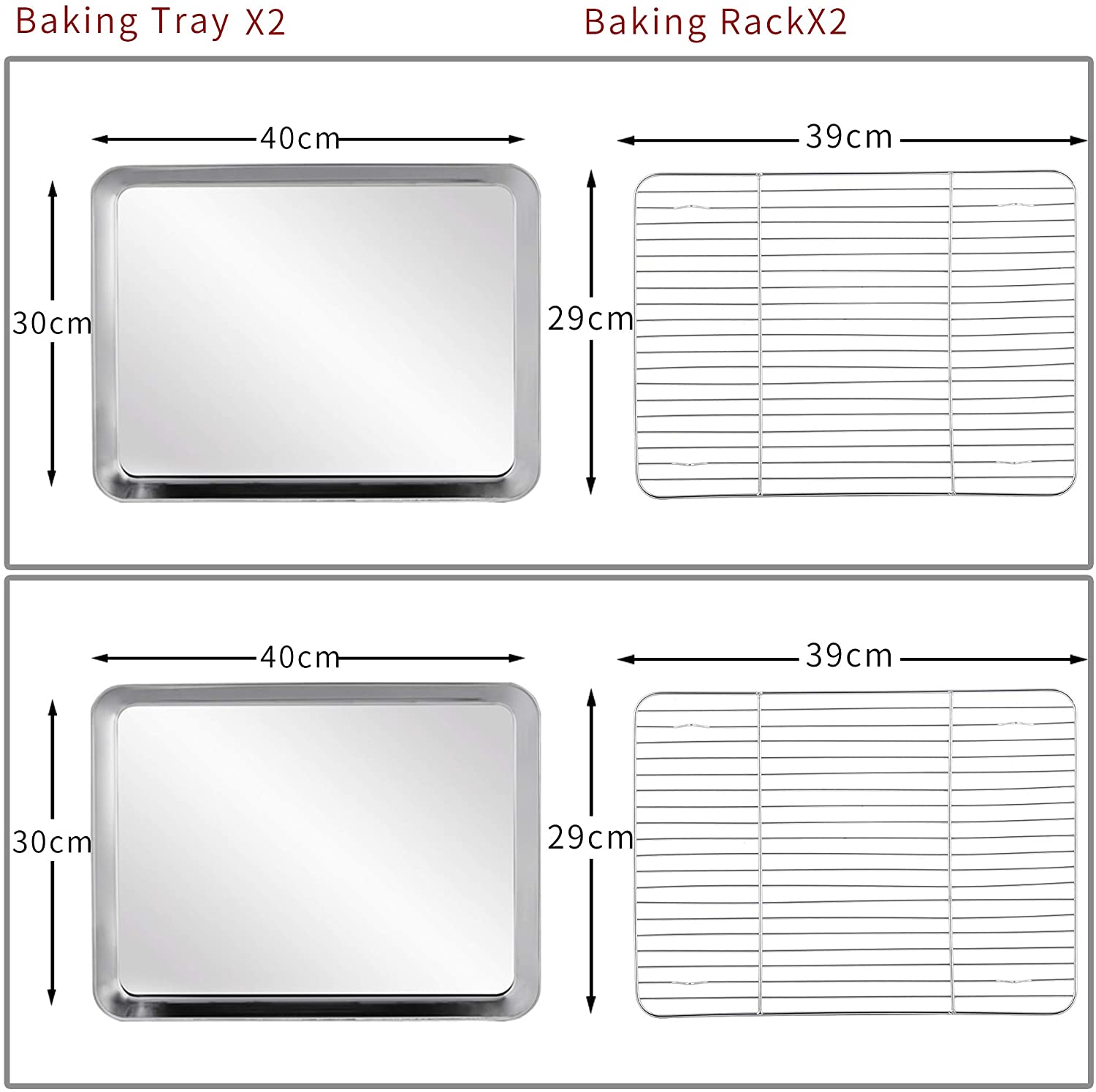 Velaze Bake Tray with Rack Set (2팬 + 2랙), Stainless 스틸 베이킹 팬 쿠키 시트 with Cooling Rack, Non Toxic & Health, 이지 클린 & Dishwasher Safe - 4팩