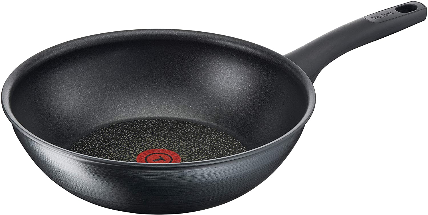 테팔 티타늄 퓨전 G12419 Wok 28cm(티타늄 우수 비스틱 코팅, 써모스팟, 하드 퓨전 외관 코팅, 인덕션을 포함한 모든 쿠커에 적합) 블랙