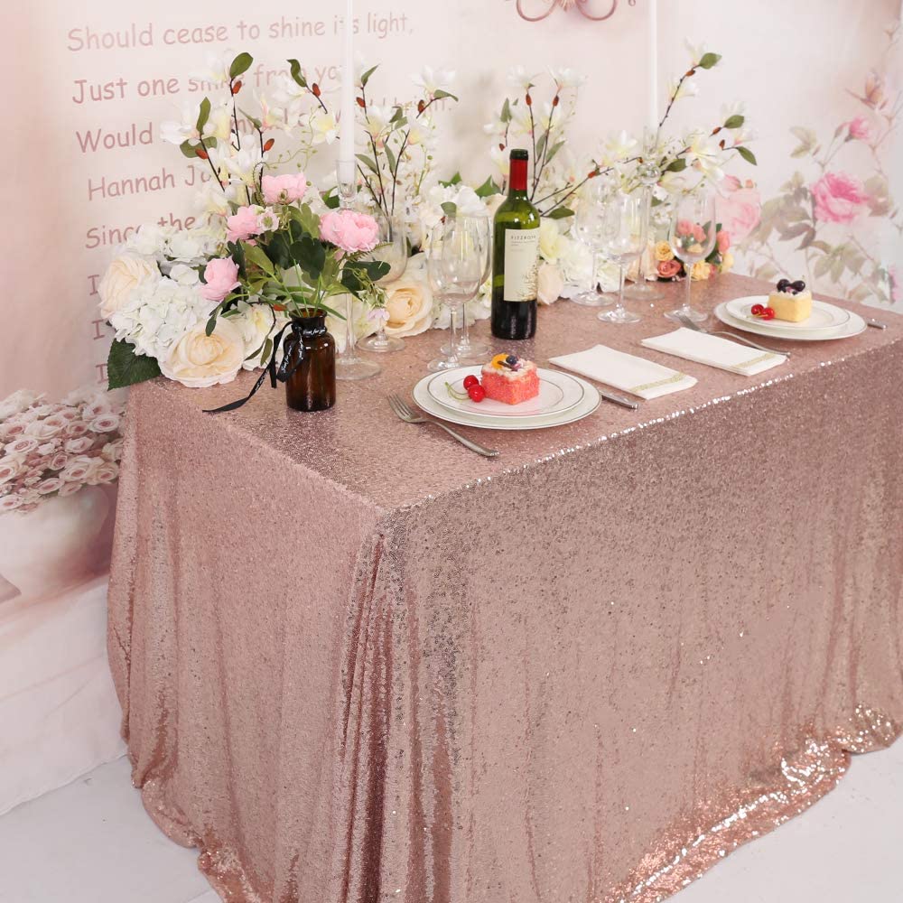 YZEO Rose Gold Table Cloth - 55x85in Sequin Tablecloth samless 직사각형 식탁보 웨딩 파티장식용