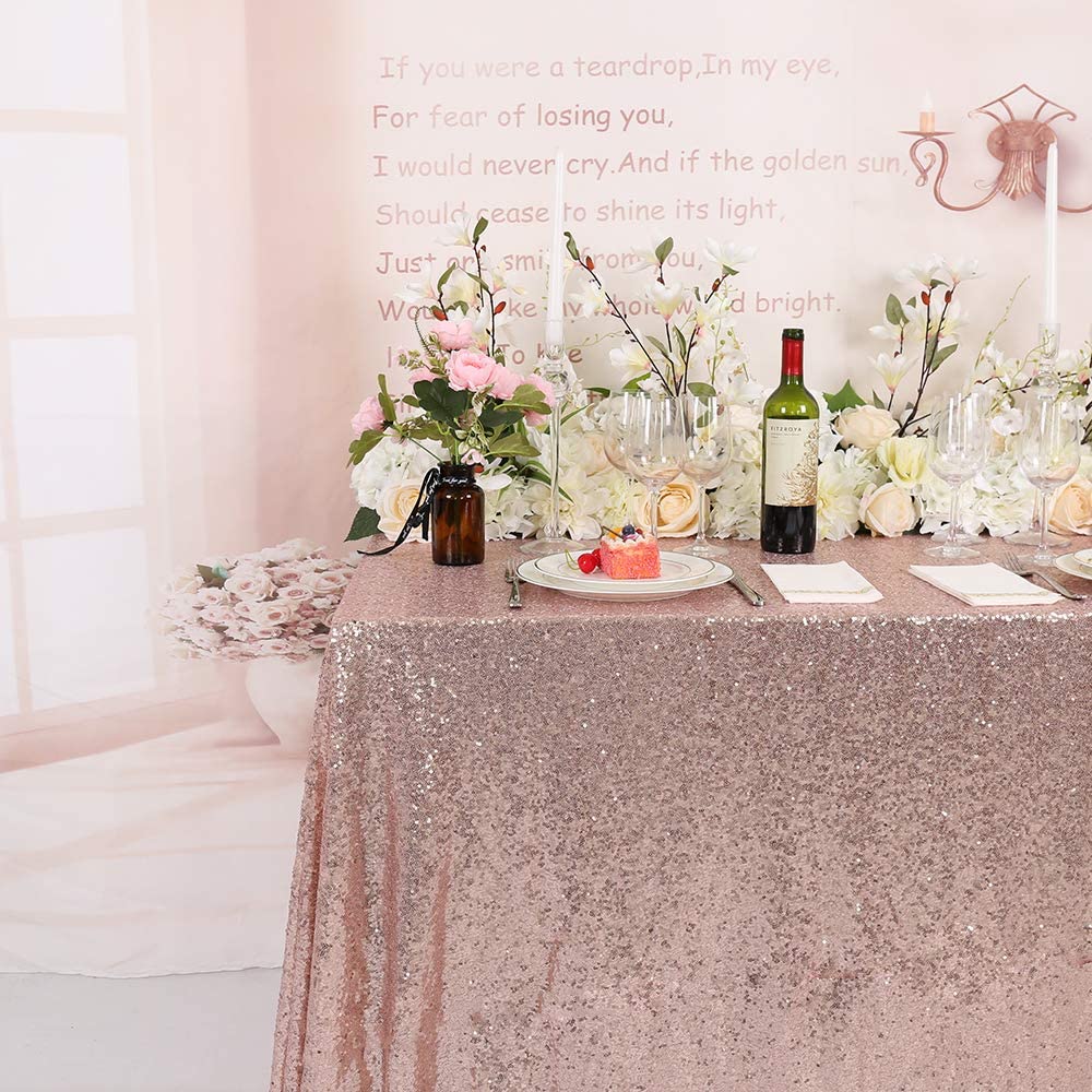 YZEO Rose Gold Table Cloth - 55x85in Sequin Tablecloth samless 직사각형 식탁보 웨딩 파티장식용