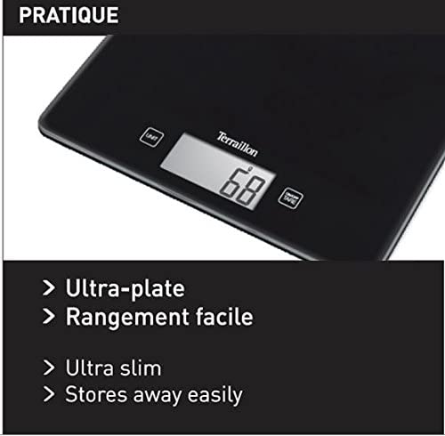 Terraillon Kitchen Scale, Tare, 액체 변환, Ultra-Fine, 5kg 용량, Classic, Black